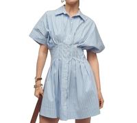 Dsewpaur Women Button Front Pleated Stripe Shirt Dresses Summer Casual Short Sleeve Pleated Blouse Mini Dress