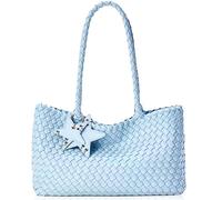 DSGUTWO Gewebte Geldbörse für Damen, modische Handtaschen und Geldbörsen, Strand-Schultertaschen, Reise-Geflochtener Tragegriff oben (Himmelblau)