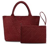 DSGUTWO Große gewebte Geldbörse für Damen, Neopren-Schultertasche mit Tragegriff oben, geflochtene Handtaschen und Geldbörsen, Reise-Hobo-Tragetaschen, Ankela Red, Einheitsgröße