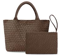 DSGUTWO Große gewebte Geldbörse für Damen, Neopren-Schultertasche mit Tragegriff oben, geflochtene Handtaschen und Geldbörsen, Reise-Hobo-Tragetaschen, Kaffee, Einheitsgröße