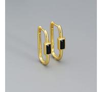 DSHUAI Goldene Ohrringe Damen,Damen Goldene U-Form Creolen Ganzkörper 925 Material Mode Eingelegter Schwarzer Kristallohrring Alltagskleidung Geschenke Für Sie