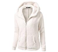 DSXH Damen Kapuzenjacke Warm Fleece Sweatjacke mit Reißverschluss Herbst Winter Teddy Hoodie Jacke Casual Einfachheit Übergangsjacke Leicht Wintermantel Einfarbig Fleecejacke mit Tasche, （Weiß, 2XL）