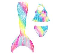Dtiaagto Kinder-Badeanzug, Meerjungfrauen-Badeanzug für Mädchen, 3-teilig, Prinzessinnen-Bikini, Neckholder, Rüschen, Tankini, Strand, 7-8 Jahre