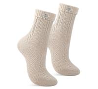 DTOFOOT Trachtensocken mit Edelweiß Pins, Trachten Socken Oktoberfest Strümpfe für Damen Herren Kinder (Beige)