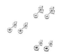 DTPsilver® 3 Paare WINZIGE/KLEINE Ohrringe 925 Sterling Silber - Runde Kugel Ohrstecker - Durchmesser: 4, 5, 6 mm