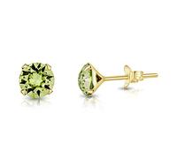 DTPSilver - Damen Ohrringe 925 Sterling Silber Gelb Vergoldet mit Kristallen von Swarovski® Elements 6 mm Runde Ohrstecker - Farbe : Peridot