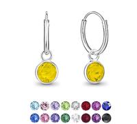 DTPsilver® KLEINE Creolen Ohrringe 925 Sterling Silber mit Kristall Rund - Mädchen - Dicke 1.2 mm - Durchmesser 12 mm - Farbe : Gelber Opal