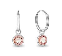DTPsilver® KLEINE Creolen Ohrringe 925 Sterling Silber mit Kristall Rund - Mädchen - Dicke 1.5 mm - Durchmesser 14 mm - Farbe : Licht stieg