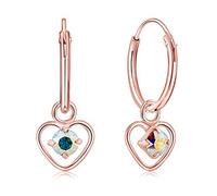 DTPsilver® KLEINE Creolen Ohrringe 925 Sterling Silber Rosen-Gold überzogen mit 3 mm Swarovski® Elements Kristall - Herzform - Mädchen - Dicke 1.2 mm - Durchmesser 12 mm - Farbe : Aurore Boreale