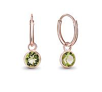 DTPsilver® KLEINE Creolen Ohrringe 925 Sterling Silber Rosen-Gold überzogen mit Swarovski® Elements Kristall Rund - Mädchen - Dicke 1.2 mm - Durchmesser 12 mm - Farbe : Peridot
