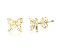 DTPsilver® KLEINE Ohrringe 925 Sterling Silber Gelb Vergoldet - Schmetterling Ohrstecker - Messung 8 x 7 mm