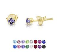 DTPsilver - Winzige Ohrringe 925 Sterling Silber Gelb Vergoldet mit Kristallen von Swarovski® Elements Runde Sehr kleine Ohrstecker - Durchmesser 3 mm - Farbe : Tansanit