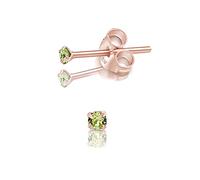 DTPsilver - Winzige Ohrringe 925 Sterling Silber Rosèvergoldet mit Kristallen von Swarovski® Elements Runde Sehr kleine Ohrstecker - Durchmesser 2 mm - Farbe : Peridot