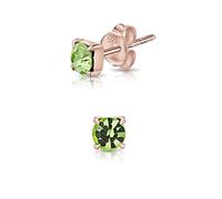 DTPsilver® WINZIGE Quadratischer Ohrringe 925 Sterling Silber Rosen-Gold überzogen mit Runde Kristallen von Swarovski® Elements - Sehr KLEINE Ohrstecker - Durchmesser 4 mm - Farbe : Peridot