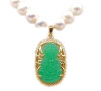 DUANGYMM Halskette, Jade-Halskette Feng Shui Halskette mit grünem Jade-Anhänger for Damen, echter Yoga-Jadeit Guanyin, S925 Silber vergoldete Perlenkette