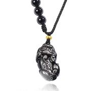 DUANGYMM Halskette, Jade-Halskette Feng Shui Pixiu/Piyao Anhänger aus natürlichem Erdbeerkristall, schwarzem Obsidian(Men)