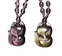 DUANGYMM Halskette, Jade-Halskette Fuchs-Halskette nach Feng Shui: Glücksbringer for Paare, schwarzer Obsidian-Kristall, Talisman for Romantik, Liebe, Wohlstand und Geld, Perlen-Seil-Anhänger(Black)