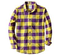 Dubinik® 6 oz Flanellhemd Herren Langarm Mit Tasche Reine Baumwolle Kariertes Kuscheliges Freizeithemd Violett Gelb XL