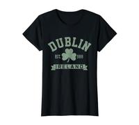 Dublin Irland Kleeblatt Irish St. Patricks Day dunkelgrün Preisgünstiges Grafik-T-Shirt, Damen, Schwarz, XL