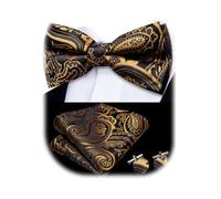Dubulle Herren-Set mit Fliege und Einstecktuch für Hochzeit, Smoking, Gold Schwarz Floral, Medium