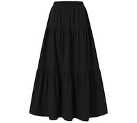Dubute Damen Feen-Grunge-Röcke Vintage Ausgestellter Maxirock Elastische Taille Großer Saum Röcke, Schwarz , 40