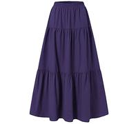 Dubute Damen Feen-Grunge-Röcke Vintage Ausgestellter Maxirock Elastische Taille Großer Saum Röcke, violett, 36