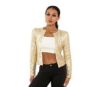 Dubute Damen Pailletten Jacke Langarm Open Front Glitter Cropped Blazer Bolero Shrug Coat, gold, 36