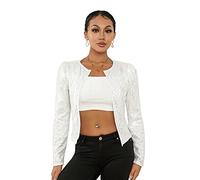 Dubute Damen Pailletten Jacke Langarm Open Front Glitter Cropped Blazer Bolero Shrug Coat, silber, 36