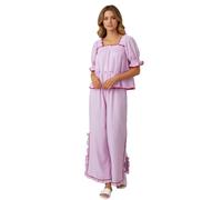 Dubute Damen-Pyjama-Set, kariert, Puffärmel, Babydoll-Shirt, Gingham-Hose, Pyjama-Set, Nachtwäsche, 2-teilig, rose, L