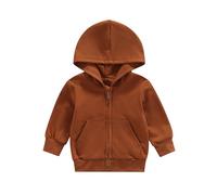 Dubute Kapuzenjacke für Kleinkinder, Baby, Jungen, Mädchen, Reißverschluss, einfarbig, Sweatshirt, Kinder-Oberbekleidung, Winterkleidung mit Taschen, dunkelorange, 18-24 Months