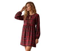 Dubute Kurzes Kleid mit Vichy-Muster, Puffärmel, Fliege vorne, kariert, A-Linie, Rüschenkleid, kariert, Babydoll-Minikleid, rot, M