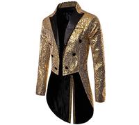 Dubute Smokingjacke Herren Schwalbenschwanz Glänzende Pailletten Blazer Anzug Jacke Slim Fit Party Magic Show Frack Cosplay Kleid Blazer Mäntel, goldfarben, 52