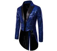 Dubute Smokingjacke Herren Schwalbenschwanz Glänzende Pailletten Blazer Anzug Jacke Slim Fit Party Magic Show Frack Cosplay Kleid Blazer Mäntel, dunkelblau, 36