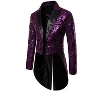 Dubute Smokingjacke Herren Schwalbenschwanz Glänzende Pailletten Blazer Anzug Jacke Slim Fit Party Magic Show Frack Cosplay Kleid Blazer Mäntel, violett, 40