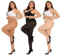 DUCMODA Damen Curvy Strumpfhose Große Größen Semi-Blickdicht Strumpfhosen Plus Größen XL-4XL Oversize über 10 Farben,Hautfarbe+Schwarz+Beige,4XL