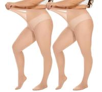DUCMODA Damen Curvy Strumpfhose Große Größen Semi-Blickdicht Strumpfhosen Plus Größen XL-4XL Oversize über 10 Farben,2 Pairs Beige,4XL