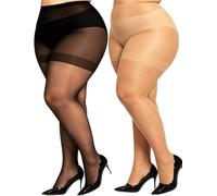 DUCMODA Damen Strumpfhose Große Größen 20D fein transparent - elastisch,hoch tailliert,bequem - Sheer Plus Size/Curvy/Übergröße XL-8XL,Schwarz+Hautfarbe 5x-6x