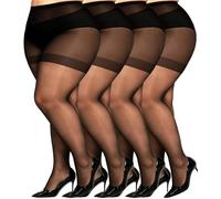 DUCMODA Damen Strumpfhose Große Größen 20D fein transparent - elastisch,hoch tailliert,bequem - Sheer Plus Size/Curvy/Übergröße XL-8XL,4xSchwarz 5X-6X