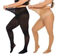 DUCMODA Damen Strumpfhose Große Größen Semi Blickdichte Strumpfhosen Bunt Curvy Tights Oversize Schwarz+Hautfarbe 3XL