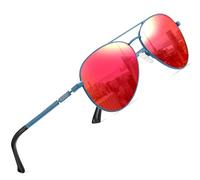 DUCO Cool Polarisierte Sonnenbrille Herren Klassische Unisex Fliegerbrille UV400 Filter Kategorie 3 3025K (Gestell: Blau, Gläser: Rot)