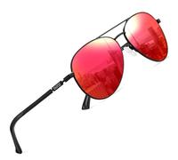 DUCO Cool Polarisierte Sonnenbrille Herren Klassische Unisex Fliegerbrille UV400 Filter Kategorie 3 3025K (Gestell: Schwarz, Gläser: Rot)