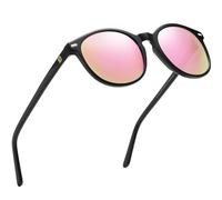 DUCO Retro Polarisierte Damen Sonnenbrille Vintage UV400 Schutz Sonnenbrillen Leichtgewicht Acetat Rahmen DC1230 (Schwarz Rahmen Revo Pink Linse)