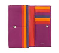 DUDU Brieftasche RFID Damen Leder Farbiges Design Lang mit Münzfach mit Reißverschluss 18 Kreditkartenfächer und Knopfverschluss Fuchsia