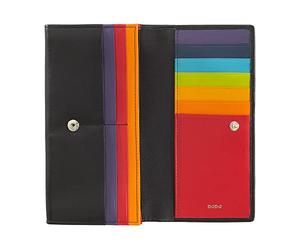 DUDU Brieftasche RFID Damen Leder Farbiges Design Lang mit Münzfach mit Reißverschluss 18 Kreditkartenfächer und Knopfverschluss Schwarz