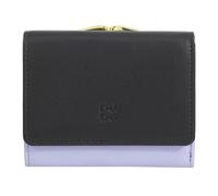 DUDU Kleine Damen-Brieftasche aus Leder mit RFID-Schutz, Münzfach und Klickverschluss, kompakt, 6 Kartenfächer Black_Lavender