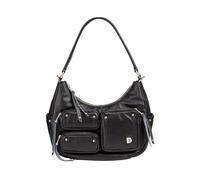 DUDU Damen-Schultertasche aus Leder mit abnehmbarem Schultergurt, geräumig und elegant - Hobo Bag mit mehreren Taschen, Bananentasche mit Reißverschluss, Schwarz