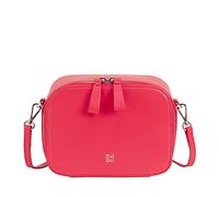 DUDU Damen Umhängetasche aus Leder, Kamera Bag mit doppeltem Schulterriemen, Reißverschluss, Elegante kompakte Designtasche Himbeere