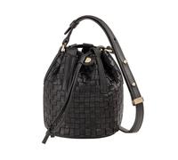 DUDU Eimertasche aus geflochtenem Leder - Kleine Damen-Handtasche mit verstellbarem Schultergurt, Kordelzug und Innentasche, elegant und handgefertigt, Schwarz Rosa