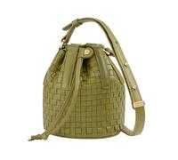 DUDU Eimertasche aus geflochtenem Leder - Kleine Damen-Handtasche mit verstellbarem Schultergurt, Kordelzug und Innentasche, elegant und handgefertigt, Olivgrün