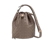 DUDU Eimertasche aus geflochtenem Leder - kleine Damen-Handtasche mit verstellbarem Schultergurt, Kordelzug und Innentasche, elegant und handgefertigt, Taupe